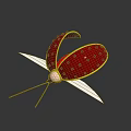 Stylish Red Hair Accessory With Black Dots Yellow Trim Pearl Decoration And White Wing Structure