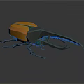 3D Beetle Model With Orange Body Green Eyes Long Mandibles And Gray Legs