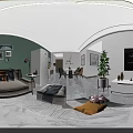 Modern Living Room Interior Design With Green Wall Chandelier Sofa Artwork And Indoor Plant