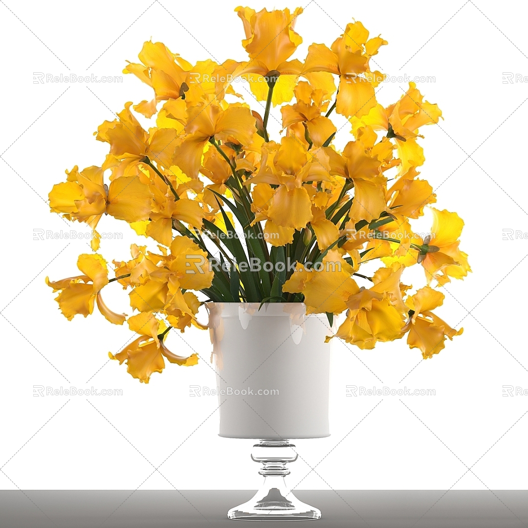 Modern Jewelry Ornaments Combination Yellow Iris Vase Color Flower 3d model