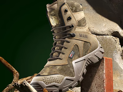 Tactical Camouflage Military Boots With MARIT Brand Durable Sole And Outdoor Design 3d model