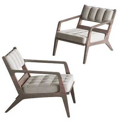 Modern Armchair With Wooden Frame Light Gray Fabric And Tufted Cushion Design 3d model