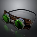Vintage Steampunk Goggles with Wooden Frame Green Lenses and Black Leather Strap