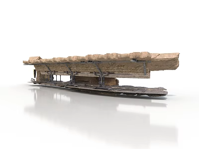 Ancient Wooden Ship Structure With Metal Supports And Wooden Planks 3d model