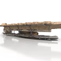 Ancient Wooden Ship Structure With Metal Supports And Wooden Planks