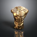 Golden Human Torso Sculpture Showcasing Detailed Organs And Artistic Hair Textures With Muscular Structure