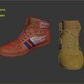 Brown High Top Shoes With Red And Blue Stripes Gray Laces And Textured Soles