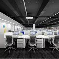 Modern Public Office Space Interior With Workstations Computers And Ergonomic Chairs 3d model