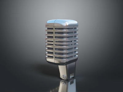 Retro Style Vintage Microphone With Chrome Grid Design On Black Background 3d model