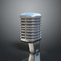 Retro Style Vintage Microphone With Chrome Grid Design On Black Background