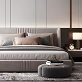 Modern Bedroom Interior Design With Gray Headboard Pillows Nightstands Table Lamps Area Rug And Mirror