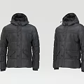Black Hooded Down Jacket for Men with Front View and Multiple Pockets 3d model