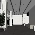 Modern Reception Desk Interior Design With Marble Counter White Backdrop Wall And Spacious Lobby Area