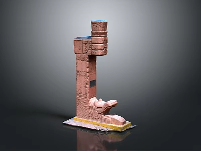 Scenic Landscape With Red Brick And Wood Structure Featuring Yellow Base And Chair Like Part 3d model