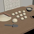 Baking Preparation Setup With Fresh Dough Rolling Pin And Kitchen Tools On Wooden Table