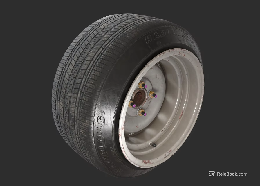 Black Automotive Tire With Silver Alloy Wheel And Tread Pattern Design 3d model 