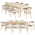 Modern Light Wooden Dining Table Set With Comfortable Chairs And Backrest Design 3d model