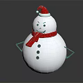 Cute Cartoon Snowman Character Wearing Red Santa Hat And Red Scarf With Black Buttons