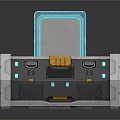 Sci Fi Scene Components With Blue Illuminated Square Panel And Hexagonal Gold Strapped Box