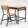 Sturdy Wooden Desk and Chair Set with Top Groove and Black Metal Legs