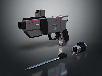 Futuristic Black And Gray Weapon With Gun Knife And Accessory Design 3d model