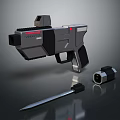 Futuristic Black And Gray Weapon With Gun Knife And Accessory Design