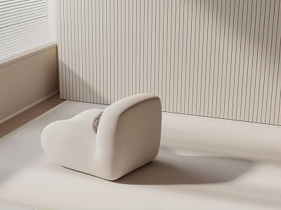 Minimalist Ivory Leisure Chair In Modern Space With Vertical Striped Wall And Blinds 3d model