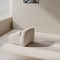 Minimalist Ivory Leisure Chair In Modern Space With Vertical Striped Wall And Blinds
