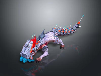Futuristic Mechanical Dragon With Armored Body Colorful Spikes And Cybernetic Details 3d model