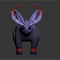 Mystical Fantasy Creature With Gray Body Red White Horns White Patterns And Red Leg Bands