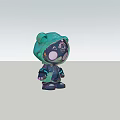 Tech Inspired Cartoon Character Art Installation with Green Hood Pink Eyes Smiling Glowing Elements Mechanical Decorations 3d model