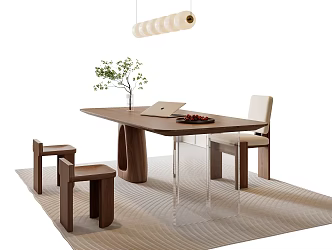 Modern Middle-ancient Style Desk and Chair Combination Modern Desk and Chair Acrylic Desk Study Chandelier Type Chandelier Desk Ornaments Vase Green Planting Solid Wood Desk and Chair 3d model