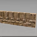Sandstone Scene Component With Carved Columns And Intricate Architectural Details