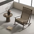 Cozy Modern Rocking Chair With Woven Seat Wooden Frame Side Table And Open Book