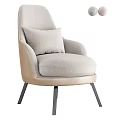 Modern Upholstered Accent Chair With Light Beige Cushion Black Metal Legs And Round Decorative Balls
