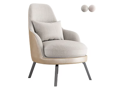 Modern Upholstered Accent Chair With Light Beige Cushion Black Metal Legs And Round Decorative Balls 3d model