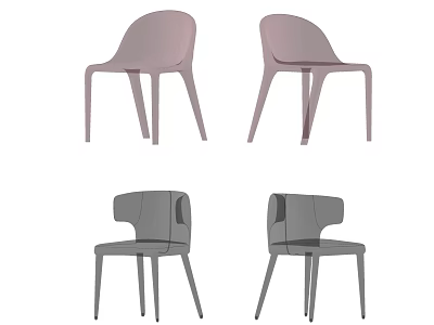 Modern Leisure Chairs in Pink and Gray with Curved Backrest and Slim Legs Design 3d model