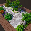 Garden Landscape Design With Green Trees Various Plants Stone Pathways And Decorative Stones