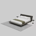 Modern Double Bed with Tufted Headboard White Bedding Green Throw Black Nightstands on Light Gray Rug