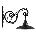 Vintage Black Metal Wall Sconce With Decorative Scroll Design And Glass Shade