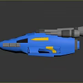Blue And Yellow Spacecraft With Dual Engines For Cosmic Exploration