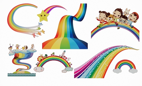 Rainbow Color Strip Watercolor Rainbow streamer silhouette 3d model