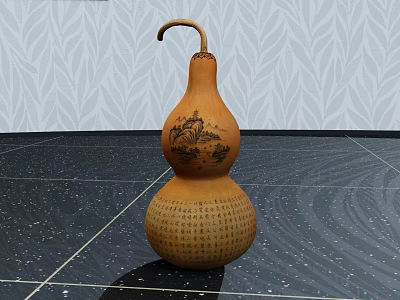 Traditional Gourd Decorative Ornament Set With Curved Handle Carved Patterns And Characters For Home Decoration 3d model
