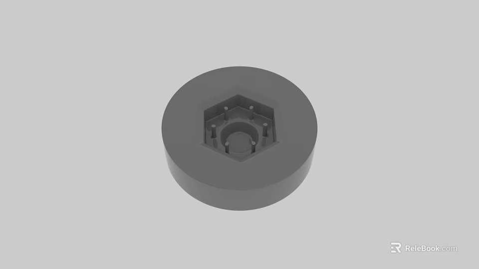 Gray Industrial Circular Mechanical Component With Hexagonal Recessed Center Design 3d model