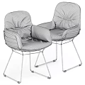 Modern Soft Gray Fabric Upholstered Armchair With Stylish Metal Wire Frame For Cozy Dining Spaces
