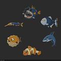 Playful Marine Life Wall Decor With Colorful Cartoon Fish Designs And Artistic Details