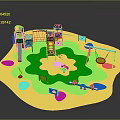 Colorful Children's Playground With Slides Swings Climbing Frames Blue Green Surfaces And Play Areas