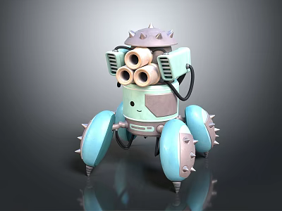 Cartoon Robot Character With Multiple Eyes And Spiked Legs Mechanical Design 3d model