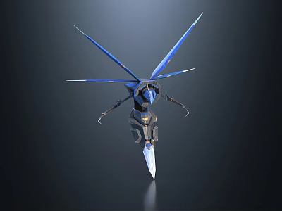 Futuristic Blue Winged Mechanical Game Movie Character Flying With Sharp Blade 3d model