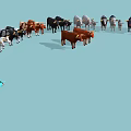 Low Poly Style Cows In Group With Adult And Calf In Brown White Colors